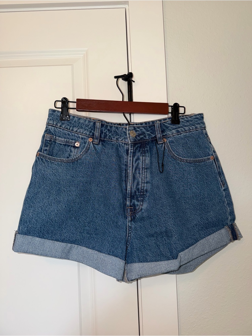 Classic High-Rise Blue Denim Shorts